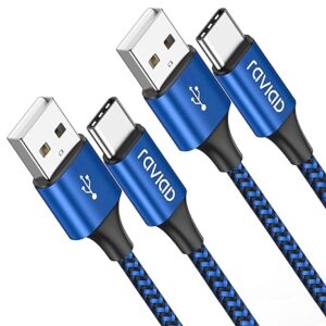 RAVIAD USB C-kabel [2-pack 1 m], typ C-laddningskabel snabbladdande nylonflätad USB C-laddningskabel kompatibel med Samsung Galaxy S20/S10/S9, Huawei P30/P20, Google Pixel, Sony Xperia, OnePlus – blå