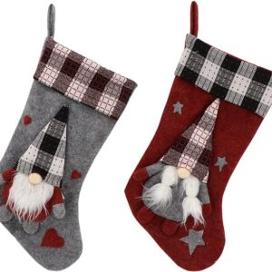 Rebecca Mobili 2 Christmas Stockings to Hang, Pair Befana Socks, Polyester, Red Grey White, for Tree Stove