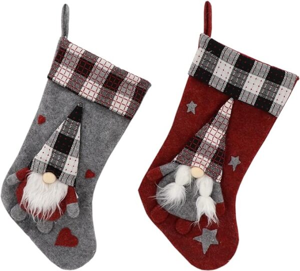 Rebecca Mobili 2 Christmas Stockings to Hang, Pair Befana Socks, Polyester, Red Grey White, for Tree Stove